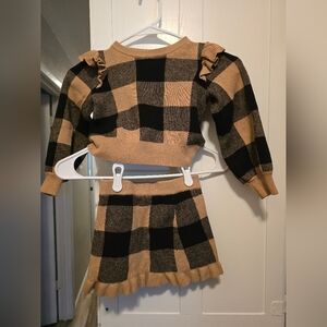 Janie and Jack Tan and Black Knit Sweater And Skirt